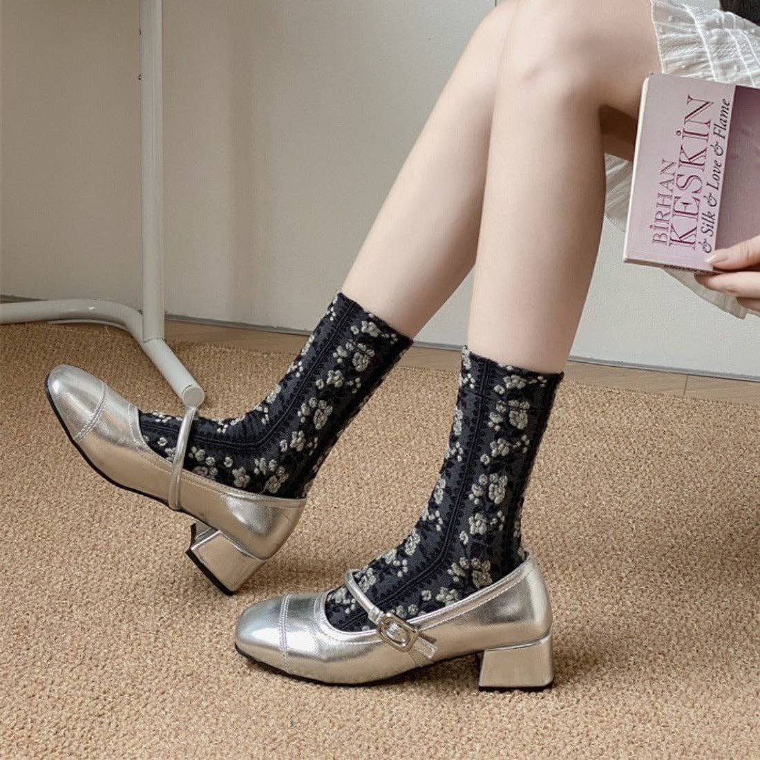 Chaussettes vintage à motif floral