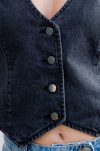 Veste sans manche en denim délavé