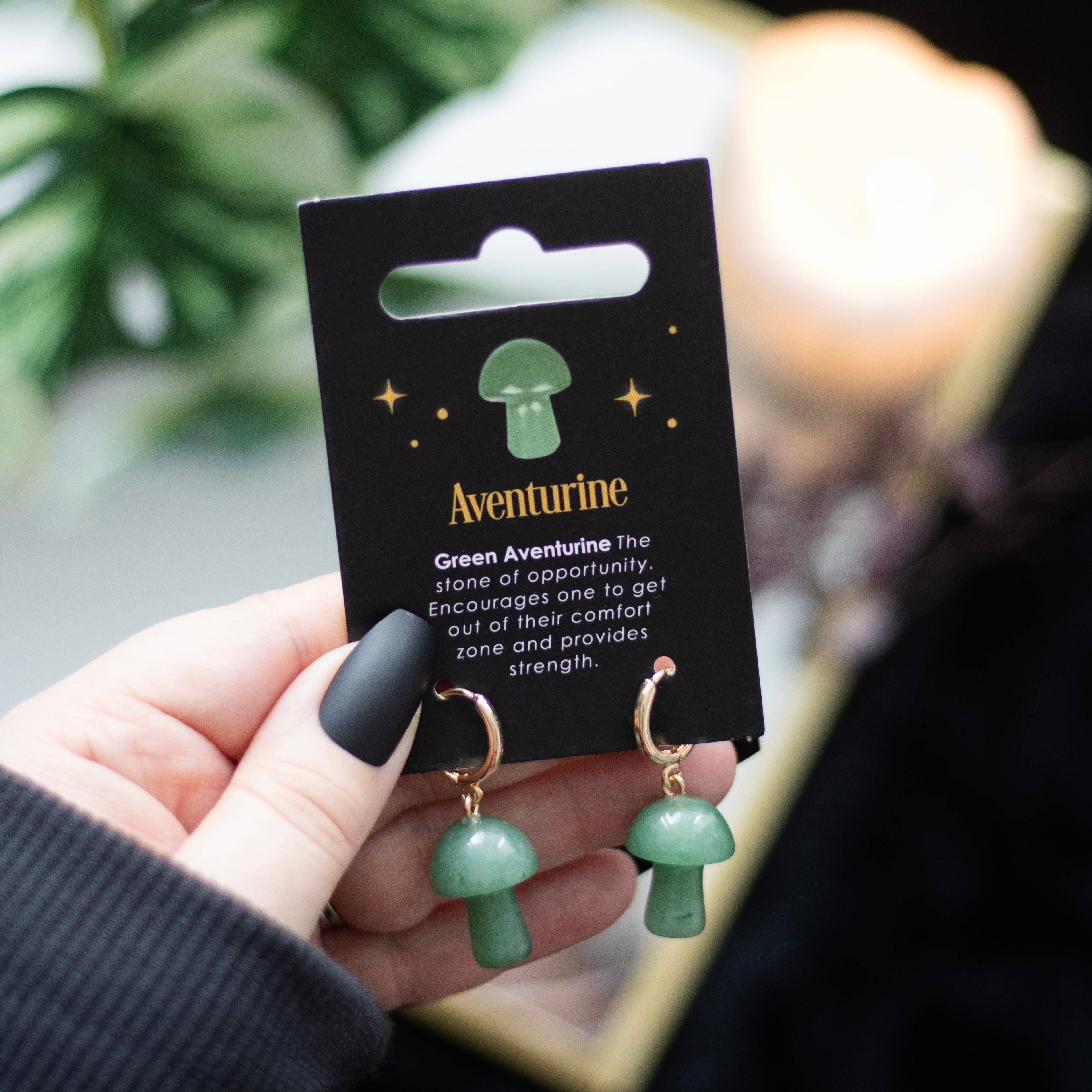 Boucles d'oreilles champignons en aventurine