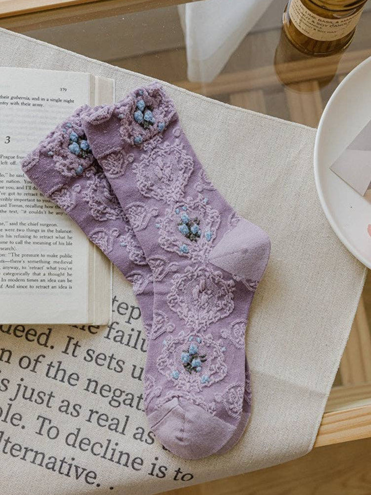 Chaussettes à texture florale lavande