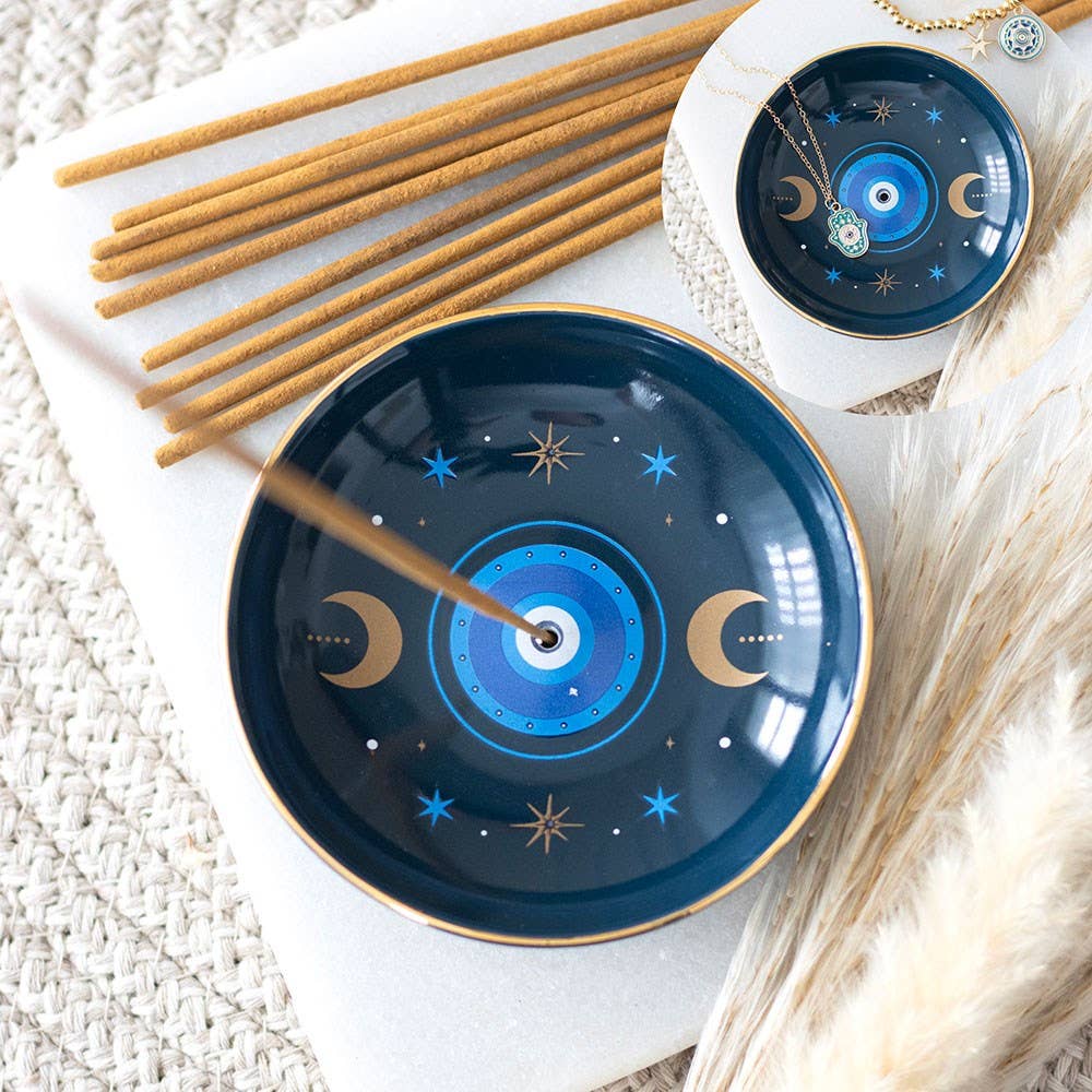 Porte-encens en forme de plateau avec impression de l'œil bleu omniscient