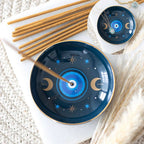 Porte-encens en forme de plateau avec impression de l'œil bleu omniscient