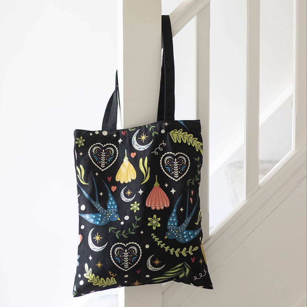 Sac fourre-tout en polycoton à motif floral noir