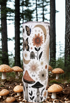 Tumbler, Bouteille isotherme décorée d’un soleil, de fleurs, de lunes et d’étoiles.