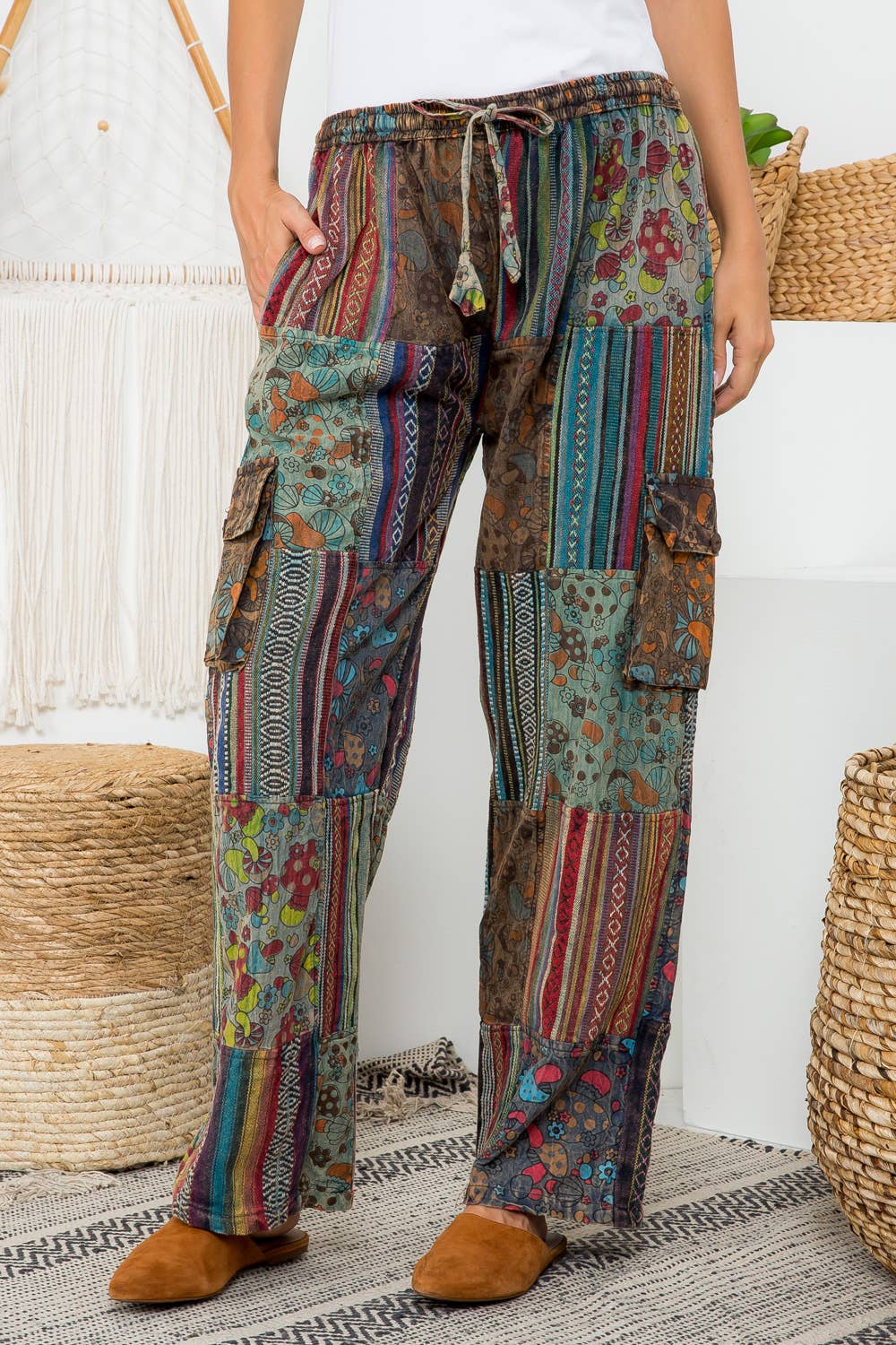 Pantalon en patchwork champignons