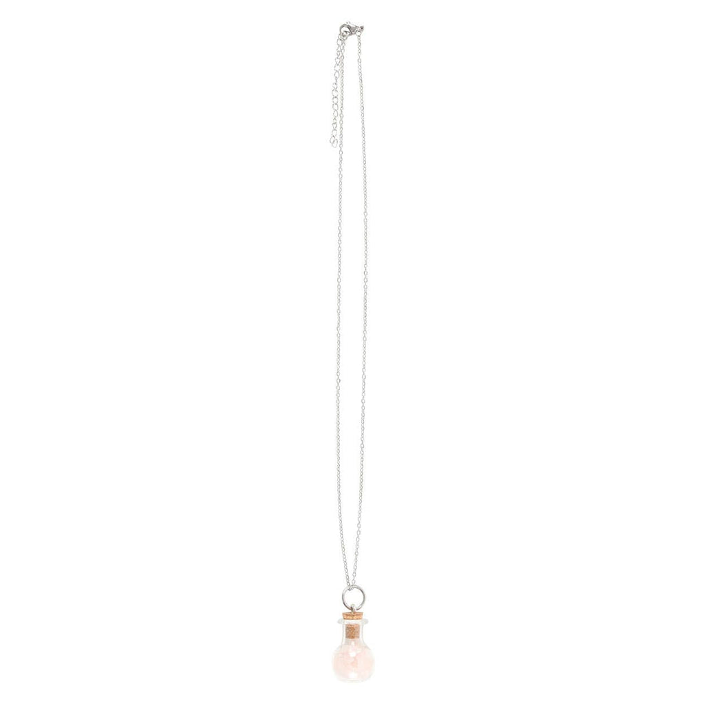 Collier Love Rose en forme de bouteille de potion en quartz avec copeaux de cristal