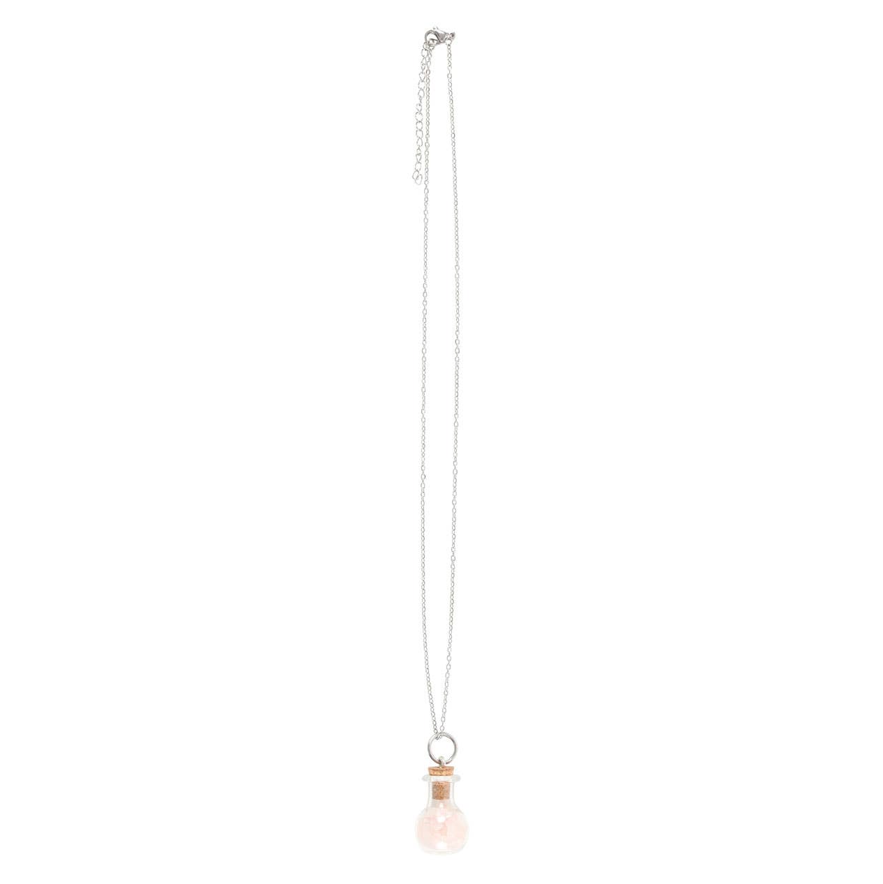 Collier Love Rose en forme de bouteille de potion en quartz avec copeaux de cristal