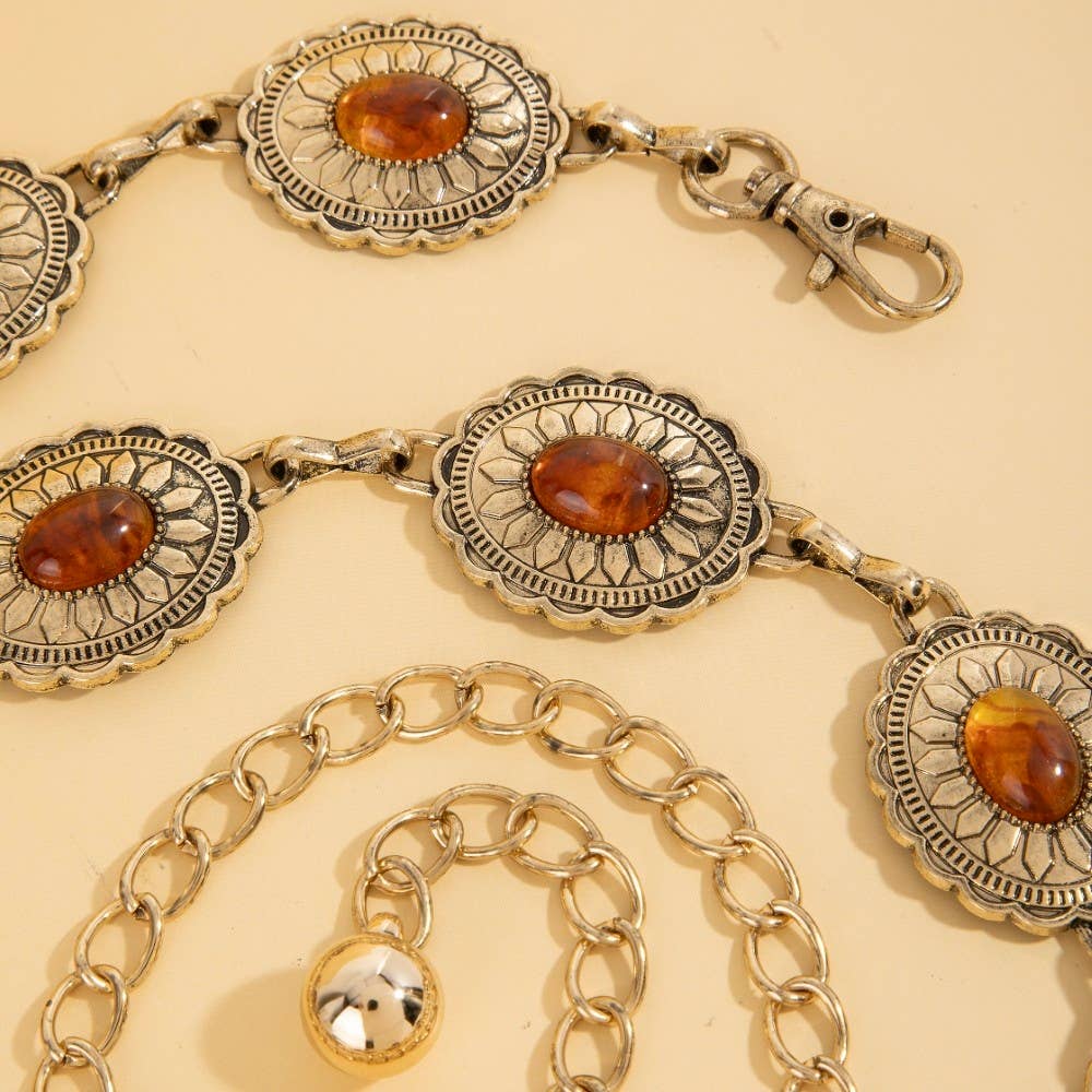 Ceinture concho ovale ambré vintage