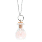 Collier Love Rose en forme de bouteille de potion en quartz avec copeaux de cristal