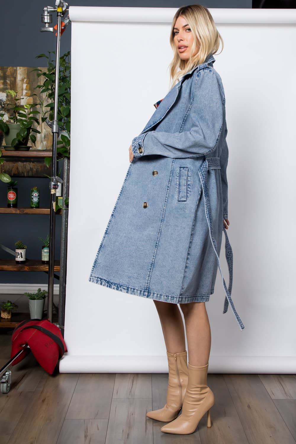 Trench en denim délavé moyen