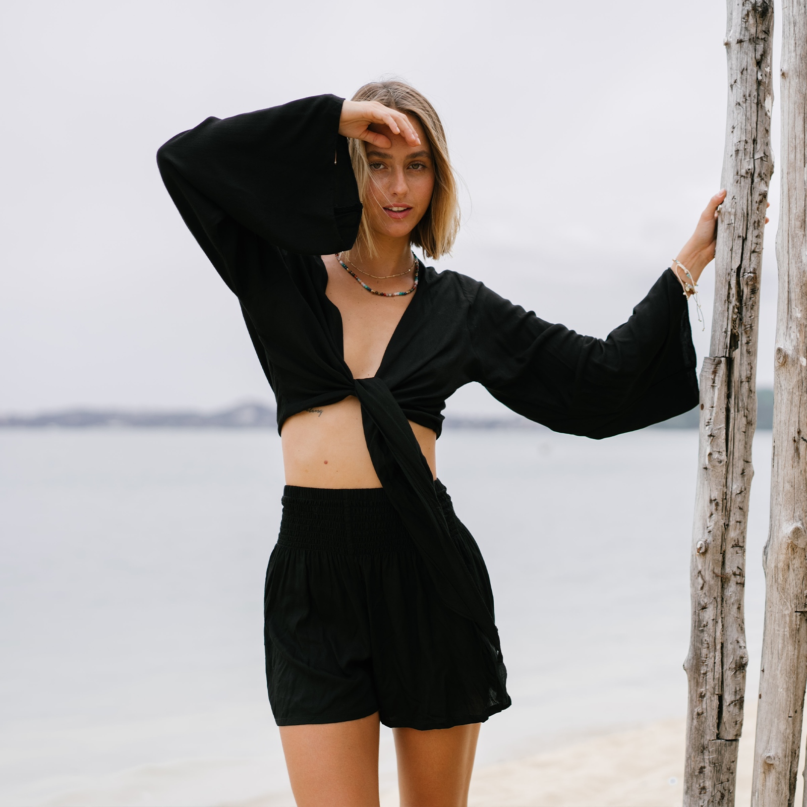 Short en rayonne - Noir