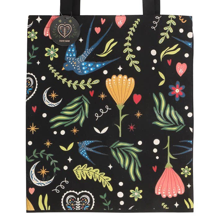 Sac fourre-tout en polycoton à motif floral noir
