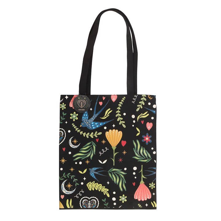 Sac fourre-tout en polycoton à motif floral noir