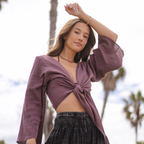 Haut à manches évasées en coton - Prune