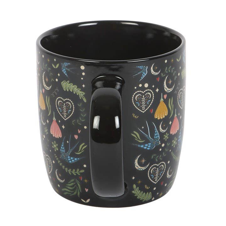 Mug à motif floral folk noir