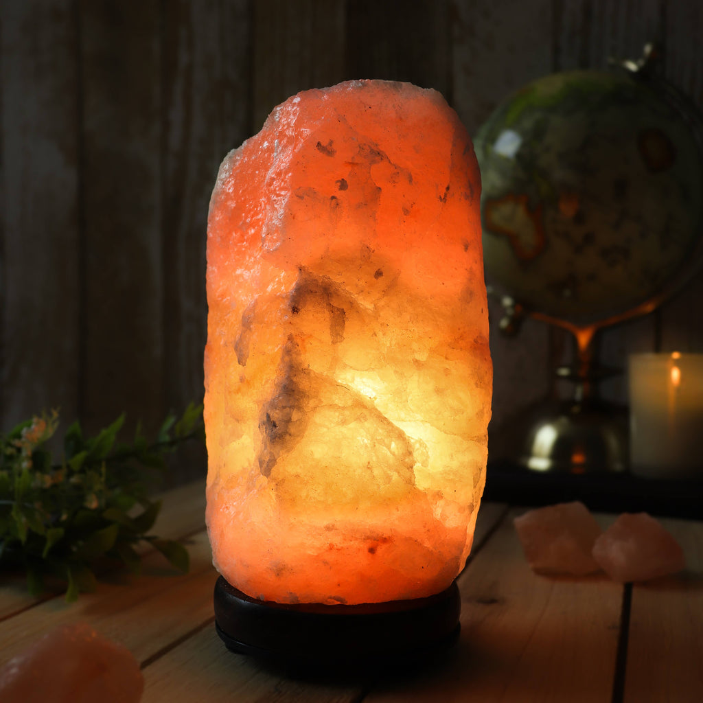 Lampe de sel décorative dans un décor zen avec plantes