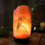 Lampe de sel décorative dans un décor zen avec plantes