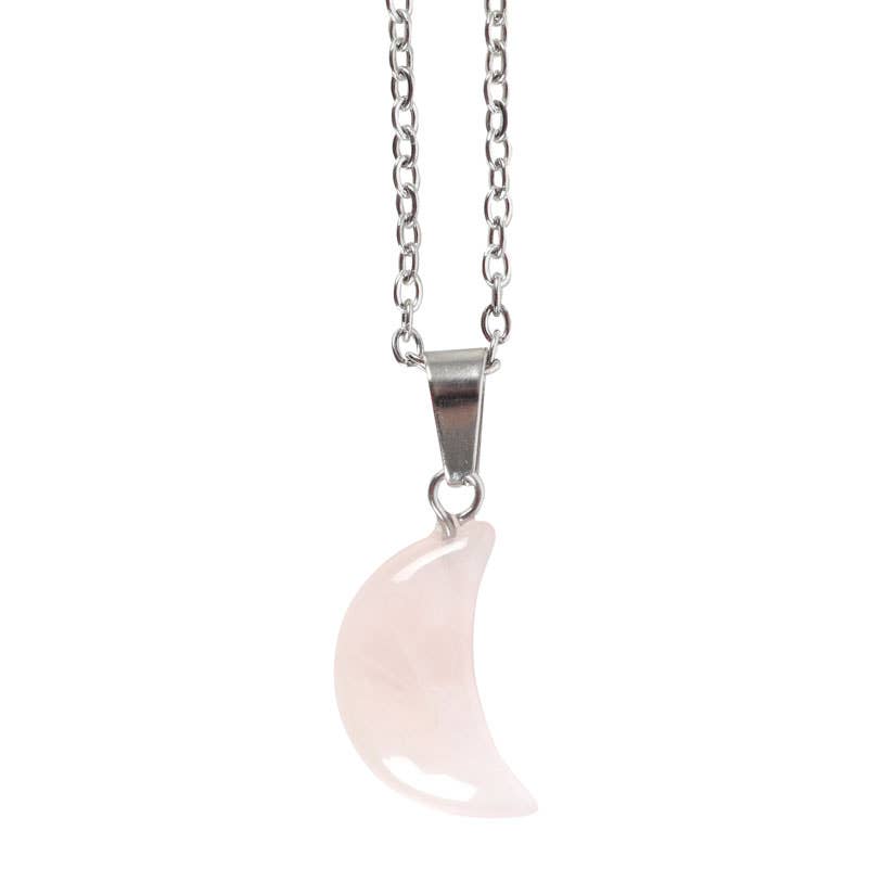 Collier lune de quartz rose sur carte de vœux