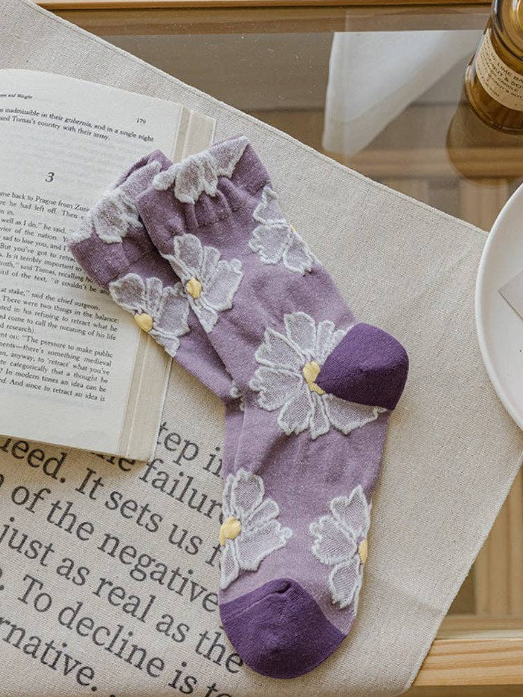 Chaussettes à texture florale lavande