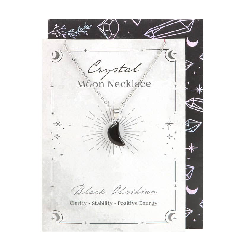 Collier lune d'obsidienne sur carte de vœux