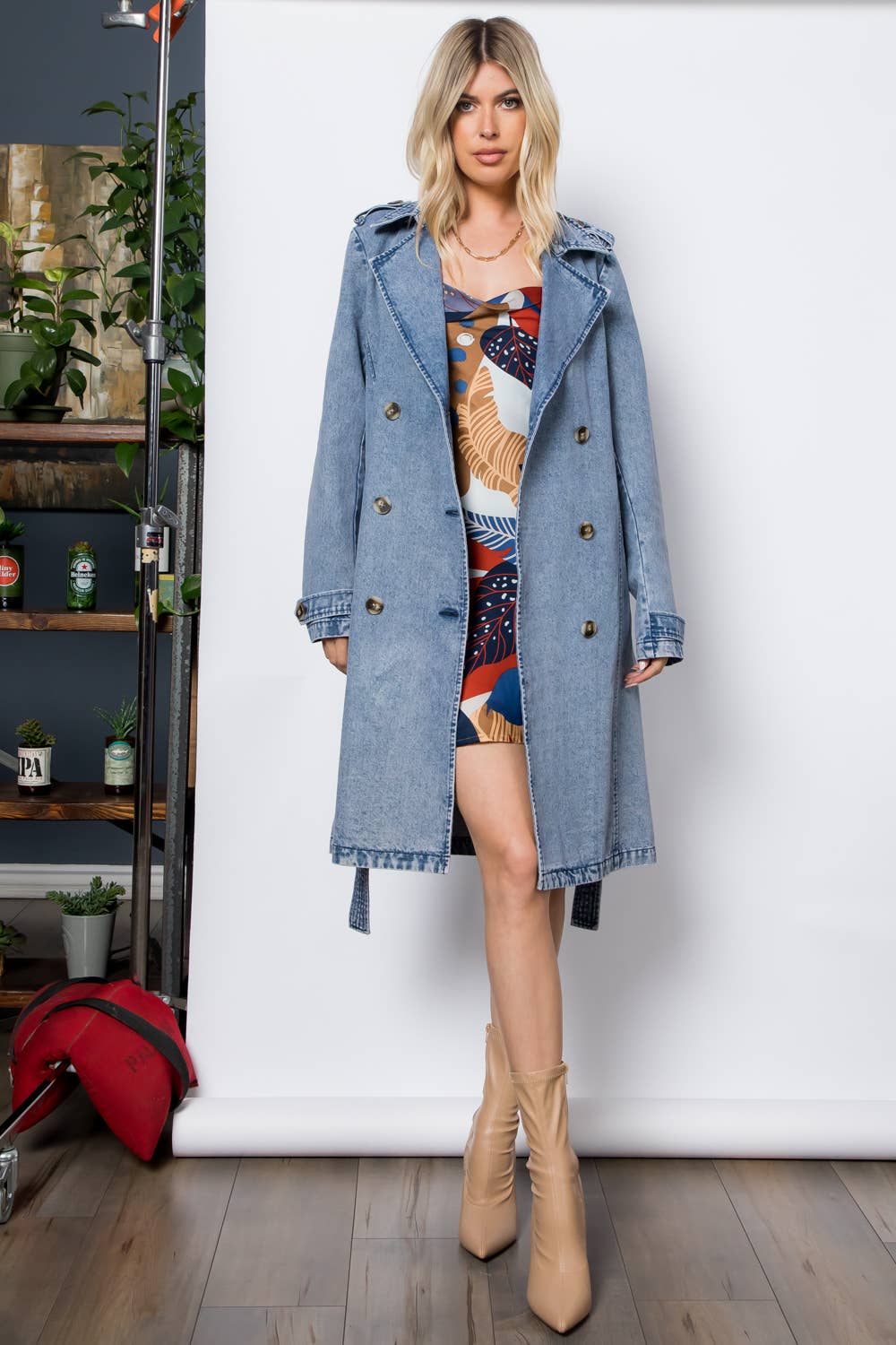 Trench en denim délavé moyen