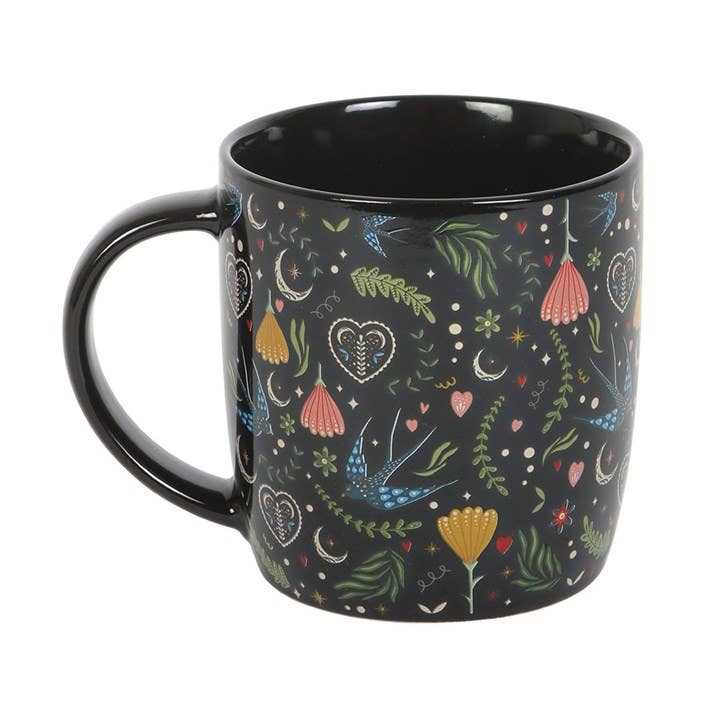Mug à motif floral folk noir