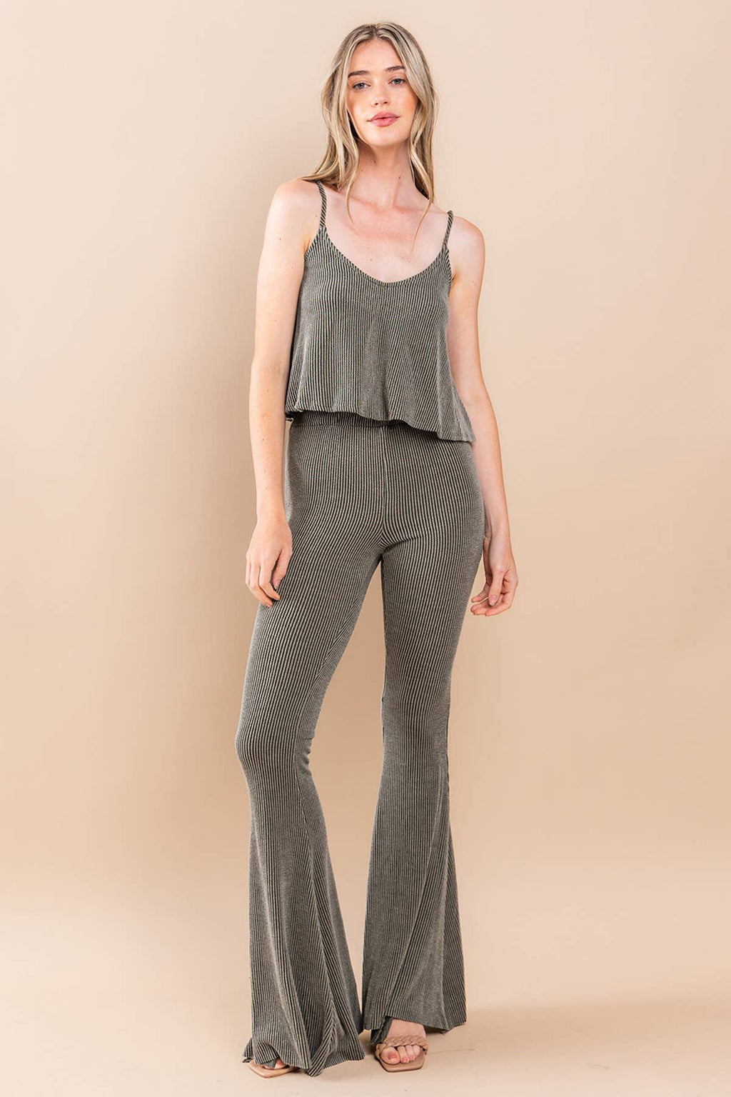 Pantalon évasé en tricot côtelé