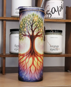 Gobelet isotherme en acier inoxydable avec arbre de vie et racines colorées – vue avant